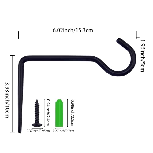 2 Pack Metal Plant Hanger for Wall, Decorative Plant Hooks for Hanging Plants, Indoor Outdoor Wall Plant Holder for Hanging Planters, Bird Feeders Home Decor (Black, 6 in-Straight Hook) - color: Black, size: 6 IN-Straight Hook