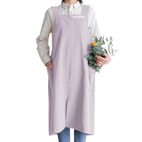 Cotton Aprons for Women and Men | Cross-Back Apron with Pockets - color: Pink