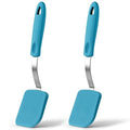 Silicone Cookie Spatula Turner 2 Pack Mini Brownie Spatula Flexible Kitchen Small Silicone Turner for Nonstick Cookware Heat Resistant No Scratch Flipper for Egg(Solid Flat,Light Blue) - color: Light Blue