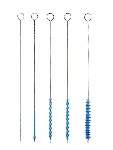 10" Extra Long Tube Brush Set - Small 5 Pack - Blue | Flexible nylon straw brushes for bottles, cleaning straws, pipe cleaners, glass, keyboard, detailing and deep cleaning - color: Blue, size: Small 5 Pack (2mm 3mm 4mm 5mm 6mm)