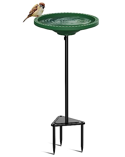 Bird Baths for Outdoors, Detachable Birdbaths for The Garden Clearance, Freestanding Bird Baths for Outdoors Heavy Duty, Bird Bath Bowl Spa & Birdfeeder with Metal Stake Stand, Circle Shape (Green) - color: Green