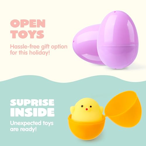 JOYIN 24 Pcs Prefilled Easter Eggs with Assorted Toys, Filled with Mochi and pop Bubble Keychains, Easter Stuffed Toys for Kids to Egg Hunt, Kids Basket Stuffers, Party Favor, Classroom Prize - style: Cute