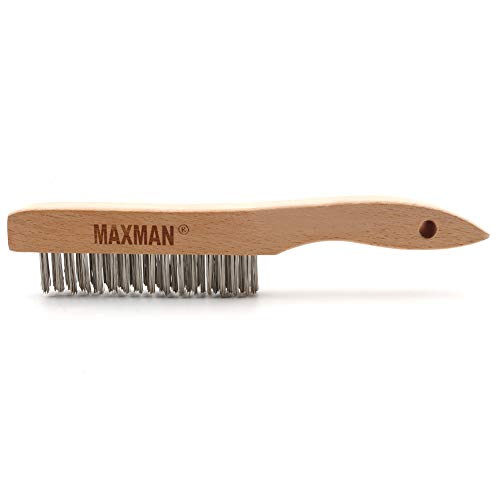 MAXMAN Wire Brush, Heavy Duty Stainless Steel Wire Brushes for Cleaning Rust, Grill Brush, Steel Brush for Paint Removal, Welding, Stiff Bristle Metal Brush with 10" Long Beech Handle, Large, 2Pcs - style: 2Pcs Stainless Steel Brushes