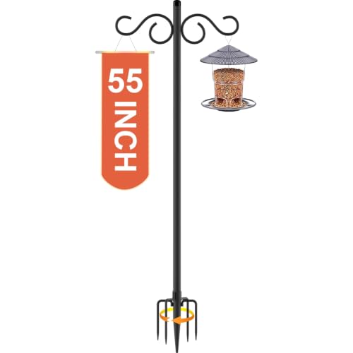 RCUICA Double Shepherds Hooks for Outdoor,1 Pack 55 Inch Bird Feeder Pole with 5 Prongs Base,Heavy Duty Shepherds Hook,Suitable for Garden in Hanging Flower Basket,Lantern,Bird Nests (1 Pack 55 inch) - size: 1 Pack 55 inch