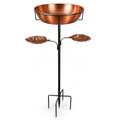 Metal Bird Bath and Feeder for Outdoors, 36.8 Inch, Removable 12 Inch Bowl | 12 inch removable bowl, dual leaf feeder trays, 36.8 and 28.5 inch height options, five-point ground support base