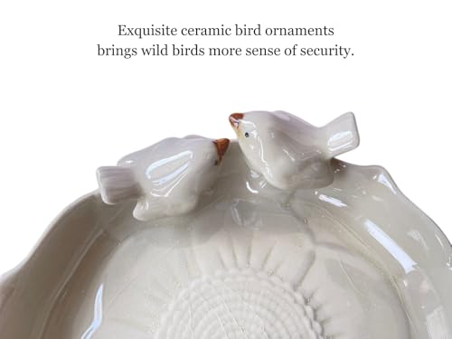 Ceramic Heavy Duty Ground Wild Bird Bath Bowl or Feeder for Outdoor Garden, Bowl Only (Beige (Glossy)) - color: Beige (glossy)
