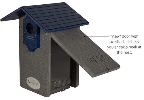 Ultimate Mountain Bluebird House with Universal Mounting Pole Kit - Garden Birdhouse and Pole Combo (Blue and Gray)