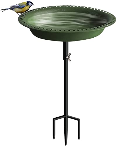 Koutemie Bird Bath for Outside 1-¼ Gallon Detachable, Deep Green, 29 Inch | Hummingbird Baths Feeders for Outdoors, Garden Freestanding Birdbath & Birdfeeder Bowl with Metal Stake for Garden Patio Yard - color: Green