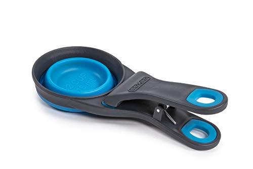 Dexas Popware for Pets Collapsible Klip Scoop, 3-in-1 Pet Food Scoop, Measuring Cup and Bag Clip, 1/2 Cup Capacity, Pro Blue - color: Pro Blue, size: 1/2 Cup Capacity