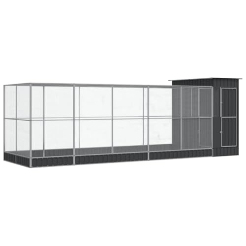 Galvanised Steel Aviary with Extension 245.3x79.9x85 Inch | Lockable Door, Steel Mesh Grid, Ample Activity Room, Suitable for Birds Rabbits Ducks - size: 245.3" x 79.9" x 85"