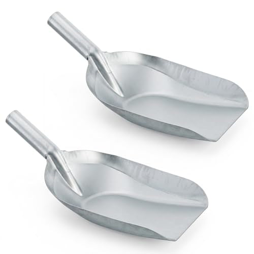 Cididu 2 Pack Large Metal Feed Scoop for Livestock, 33.8 Oz Grain Scoop for Horse, Cattle, Chicken, Heavy Duty Shovels with Hollow Handle for Grain, Fire Pit, Garden, Outdoor Firewood, Dry Goods