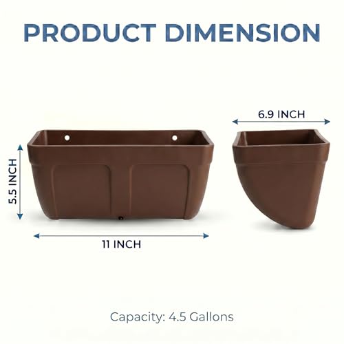 Hanging Chicken Feeder Waterer Heavy Duty BPA-Free Plastic Feed Trough, Fence Mount Livestock Feeding Bucket, Backyard Poultry Farm Supplies for Duck, Turkey, Goat, Sheep, 2 Pack, Brown - color: Brown