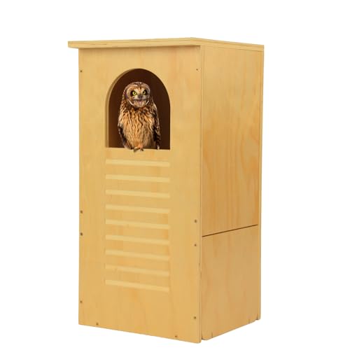 Cinnvoice Large Owl Houses for Outdoors 13" x 13" x 26", Treated Exterior Grade Plywood Owl Nesting Box with Arch Opening Large Bird House for Outside Backyard, Easy Assembly Required