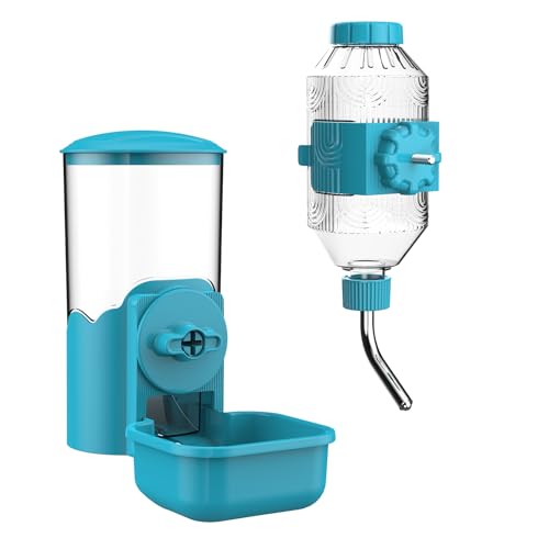 Automatic Pet Food Water Dispenser, Auto Gravity Pet Feeder Water Bottle Set for Cage, Feeding Station for Puppy Kitten Rabbit Guinea Pigs Chinchilla Ferret Hedgehog (Blue) - color: Blue