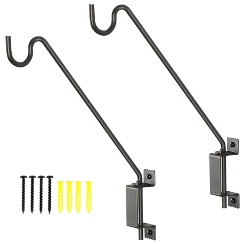 AILIN YELOKIE 16" 360° Swivel Deck Hook - Heavy Duty Solid Steel Plant Hanger, 12-Directional Adjustable Wall Bracket for Bird Feeders/Pole, Outdoor Plants & Wind Chimes, Black (2-Pack) - size: 16in-2