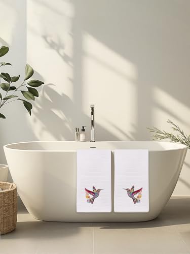 Hummingbird Hand Towels for Guest Bathroom Set of 2, Floral Bird Decorative Kitchen Dish Tea Towel, Spring Summer Decor, Hummingbird Gifts for Women Unique, Housewarming Gift Idea New Home398 - color: Hummingbird002