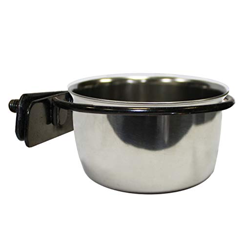 Stainless Steel Cup w/Holder - Durable Metal Mountable Food & Water Dish - Sugar Gliders, Hedgehogs, Chinchillas, Rats, Ferrets, Guinea Pigs, Rabbits, Squirrels, Birds (5 oz., Silver) - size: 5 oz.