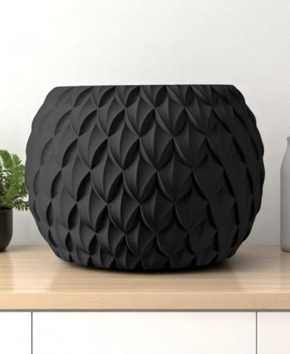 Obsidian Dragon Egg Planter – Modern Textured Black Flowerpot for Indoor Plants – Mythic Scales Design – Ideal Orchid Pot, Boho Succulent Pots, Outdoor Decor (Black, Standard 5.5" x 5.5" WH)