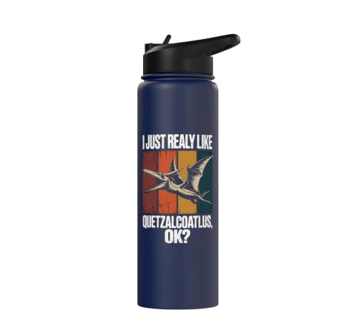 Really Like Quetzalcoatlus Bird Flying Dinosaur Kids Trex Stainless Steel Insulated Water Bottle - color: Navy Blue