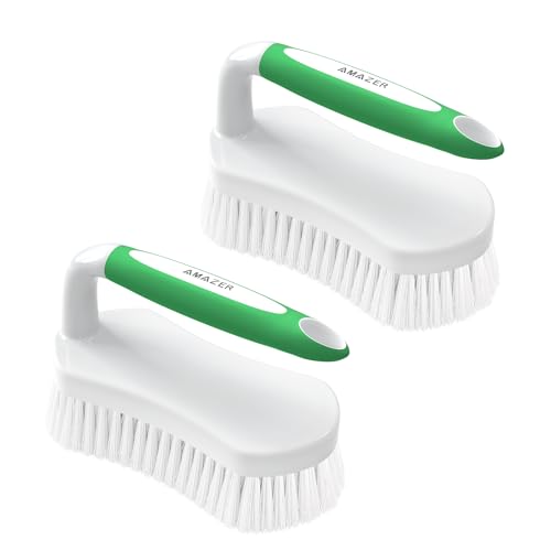 Scrub Brush for Cleaning Comfort Grip Shower Scrubber Stiff Bristles with Handle Heavy Duty Cleaner Brush for Tub Sink Carpet Floor - Pack of 2 (Green+Green) - color: Green+green