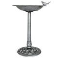 Outdoor Garden Bird Bath - Silver - Weather Resistant Polyresin - 30 Inch - Backyard Expressions