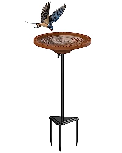 Bird Baths for Outdoors Heavy Duty, 38.5 in Detachable Birdbaths for The Garden Clearance, Bird Bath Bowl Spa & Birdfeeder with Metal Stake Stand for Outdoors Garden, Circle Style (Brown) - color: Brown