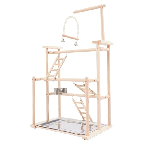 Parrots Rack, Wood Bird Playing Stand, Pet Parrot Rack Playground Wood Perch Gym Stand Playpen Ladder with Toys Exercise Playgym with Feeder Cups Toys Exercise Play