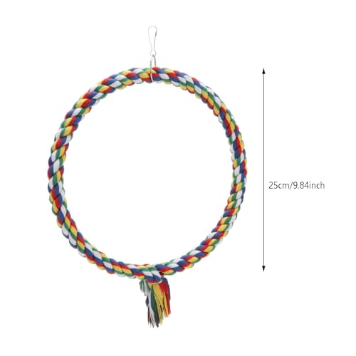 Colorful Bird Cotton Rope Swing Perch Climbing Stand Toy, Large Circle Cage Hanging Toy for Cockatiel Conure Cockatoo Parakeet Cage Hanging Decor (Large) - size: Large