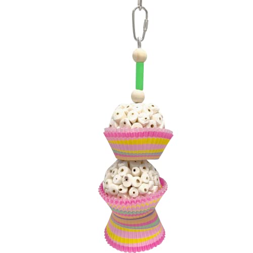 1564 Double Tutu Chew - Handcrafted Hanging Sola Wood Shreddable Bird Cage Toy, Handmade Sola Wood Balls, Bakery Grade Cup Cake Cups, Foraging Fun for Med Size Pet Birds - size: Double Tutu