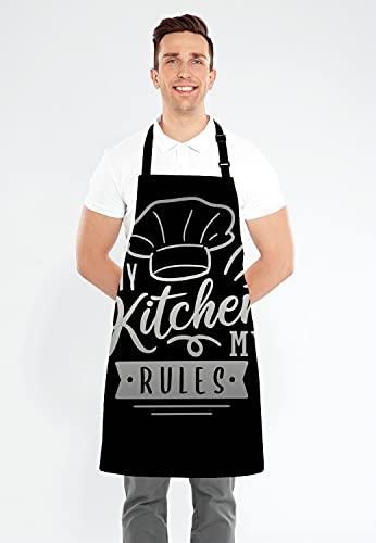 Be Quote about Cooking Kitchen Apron for Men Women, My Kitchen my Rules Adjustable Bib Apron Kitchen Cooking Baking Gardening Apron for Women Men - color: Multi Lf264