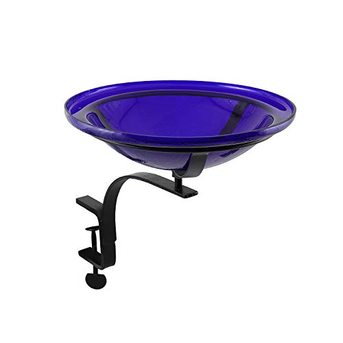 Achla Designs CGB-01CB-RM 12 Inch Cobalt Blue Crackle Rail Mount Bracket Birdbath - color: Cobalt Blue