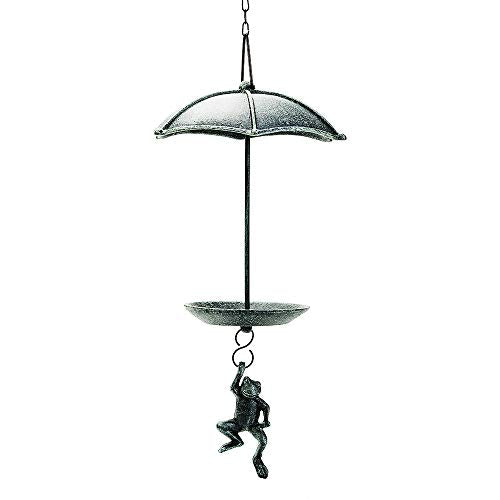 Sungmor Cast Iron Hanging Bird Feeder, Vintage Green Frog Skydiving Design | Waterproof Cast Iron Bird Bath, An Excellent Addition to Any Garden Decor
