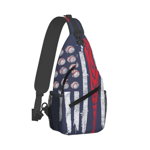 Baseball American Flag Sling Backpack Crossbody Shoulder Bag Chest Bag Travel Chest Pack Casual Daypack For Women Men Hiking Sports Working - color: Black1