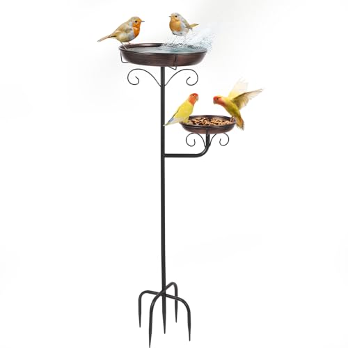 42" Large Freestanding Metal Bird baths for Outdoors Bird Feeder Ground for Garden Decor, Removable Bowl with Strong 5 Stakes, Bird Bath for Outside, Ground Mounted Birdbaths for Pation Backyard Lawn