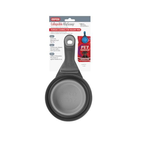 Dexas Popware for Pets Collapsible Klip Scoop, 3-in-1 Pet Food Scoop, Measuring Cup and Bag Clip, 2 Cup Capacity, Light Gray - color: Light Gray, size: 2 Cup Capacity