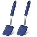 Silicone Cookie Spatula Turner 2 Pack Mini Brownie Spatula Flexible Kitchen Small Silicone Turner for Nonstick Cookware Heat Resistant No Scratch Flipper for Egg(Solid Flat,Blue) - color: Blue