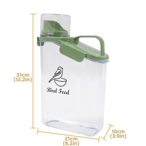 Bird Seed Storage Container Portable-3 Qt/2.8 L Clear Plastic Airtight Wild bird Seed Dispenser food with Measuring Cup|BPA Free-Green - color: Green