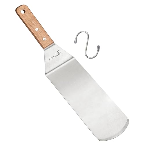 Stainless Steel Spatula with Wooden Handle, Food Spatula with S-Hook - color: WH mid spatula h