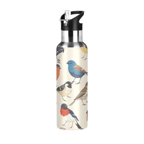 YETTASBIN Bird Water Bottle with Straw Lid 32oz Leakproof Vacuum Insulated Stainless Steel Sport Water Bottles for Gym, School, Travel