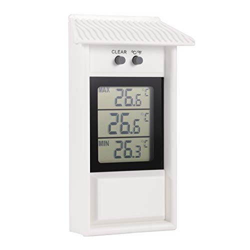 Min Max Greenhouse Thermometer, Wall Mounted Digital High Low Temperatures | Hole Hook, Greenhouse Thermometer Accessories for Garden Greenhouse, White - color: White