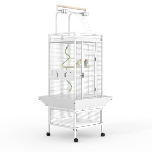 Garvee 60in Large Bird Cage, Rolling Parakeet Cage with Play Top, Bird Rope Perche, Big Bird Cages for Parrots, Parakeets, Cockatiels, Conures-White