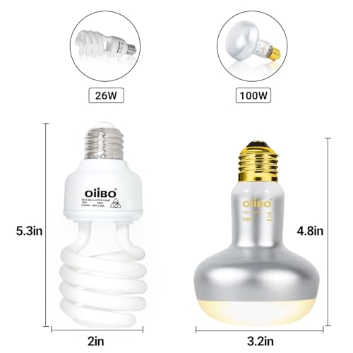 Reptile Heat Lamp Blub Combo Pack, Dual Reptile Lamp Fixture with Intense Basking Spot Light UVA Daylight Reptile Heat Lamp & 26W Energy Saving UVA 10.0 UVB Bulb Spiral Compact Bulb - style: DRL01ST4