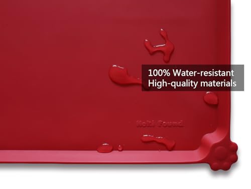 Hoki Found L Silicone Pet Food Mats Tray - Non Slip Pet Dog Cat Bowl Mats Placemat - Dog Pet Feeding Mat - Waterproof Dog Cat Food Mats -Pet Water Mats for Carpet - Classic red - color: Classic Red, size: 22" x 14"