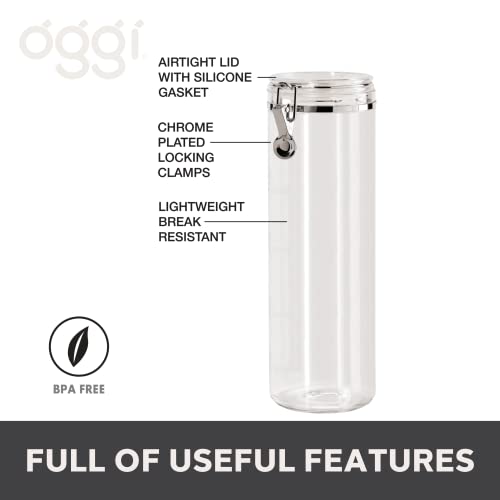 Oggi Tall Clear Canister with Clamp Lid, 58 oz - Large Airtight Food Storage Container, Ideal for Kitchen & Pantry Storage of Bulk, Dry Foods Including Pasta & Spaghetti - size: 58-Fluid Ounce