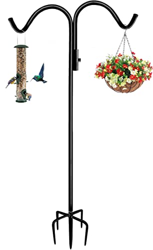 76 Inch Double Shepherd Hook Stand for Outdoor Birdfeeder, 1 Pack | Adjustable Two Sided Garden Bird Feeder Pole Holder for Birdhouse Planter Solar Light Lantern, Black - size: 76in-1pcs