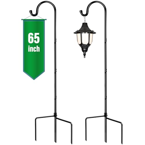 GOFORWILD 2 Pack 65 Inche Adjustable Shepherd Hooks for Outdoor | Garden Hook , Hanging Plant, Solar Lights, Lanterns, Bird Feeders, Garden Stake and Wedding Decor - size: 65 Inch