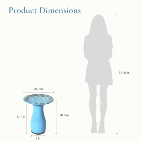 LuxenHome 20" Ceramic Bird Bath for Outside, Sky Blue Outdoor Bird Bath | Lightweight Pedestal Glazed Birdbaths for Outdoors with Leaf Pattern Design, Elegant Tall Outdoor Birdbath - color: Sky Blue