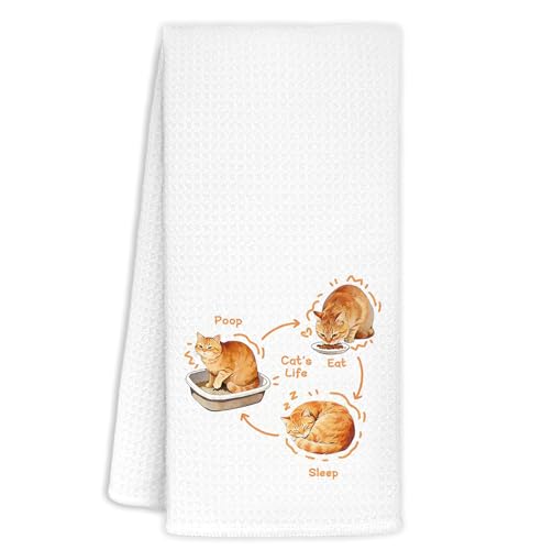 Funny Orange Tabby Cat Kitchen Dish Towels 16x24 inch, Cat Lover Gifts for Women Men, Pet Lover Owner Gift Decorative Hand Tea Towels for Bathroom Kitchen - color: Funny-cat
