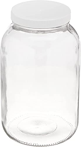 North Mountain Supply 1 Gallon Glass Jar Wide Mouth with White Plastic Lid - USDA, BPA-Free, Made in The USA - for Fermenting, Storing, Canning, and Much More!