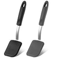 Silicone Cookie Spatula Turner 2 Pack Mini Brownie Spatula Flexible Kitchen Small Silicone Turner for Nonstick Cookware Heat Resistant No Scratch Flipper for Egg(Solid Flat,Black, Grey) - color: Black, Grey